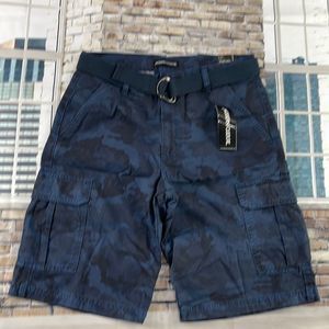NWT Men’s Modern Culture Blue Cotton Camo Print Belted Cargo Short (32) GI14